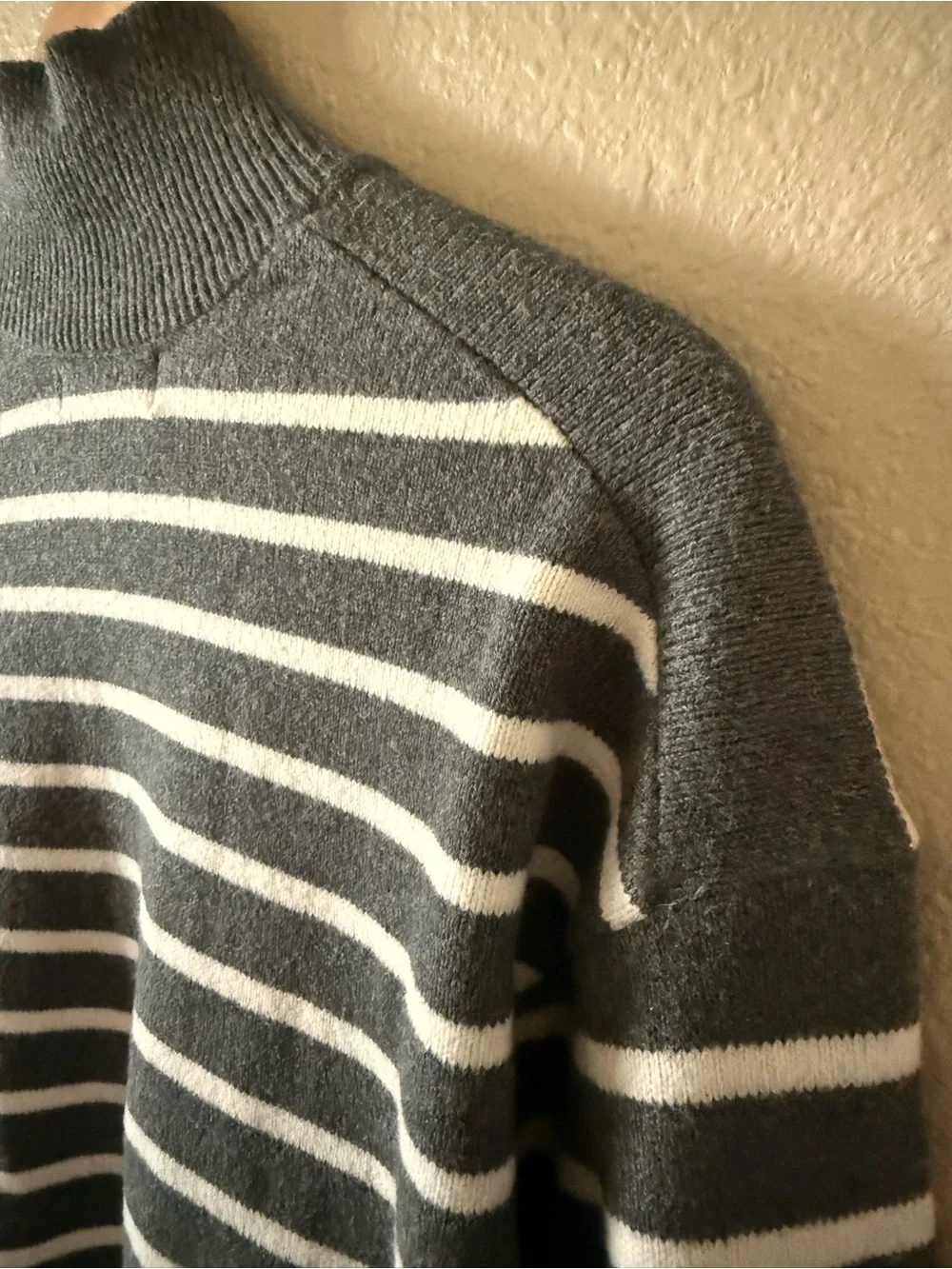 Banana Republic Grey and White Striped Turtleneck Sweater